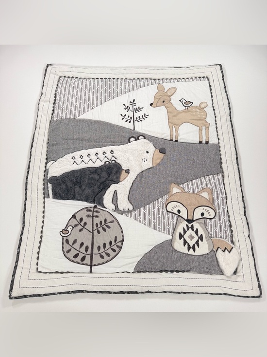 Levtex Other - Levtex Baby Bailey Woodland Crib Quilt Blanket Bear Fox Deer Grey White Nursery
